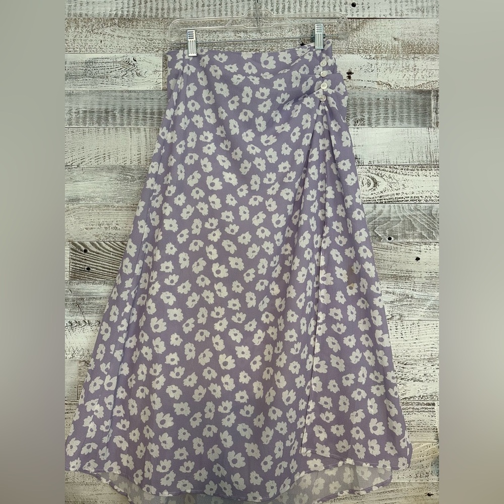 Purple floral midi skirt with slit